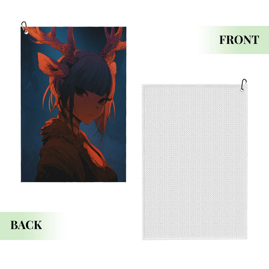 Antler Girl Golf Towel | Anime Art Microfiber Quick-Dry Sports Towel | 16.1 x 24 inch with Hook