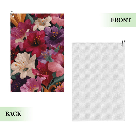 Colorful Floral Golf Towel | Quick-Dry Microfiber Sports Towel with Hook | 16.1 x 24 inch