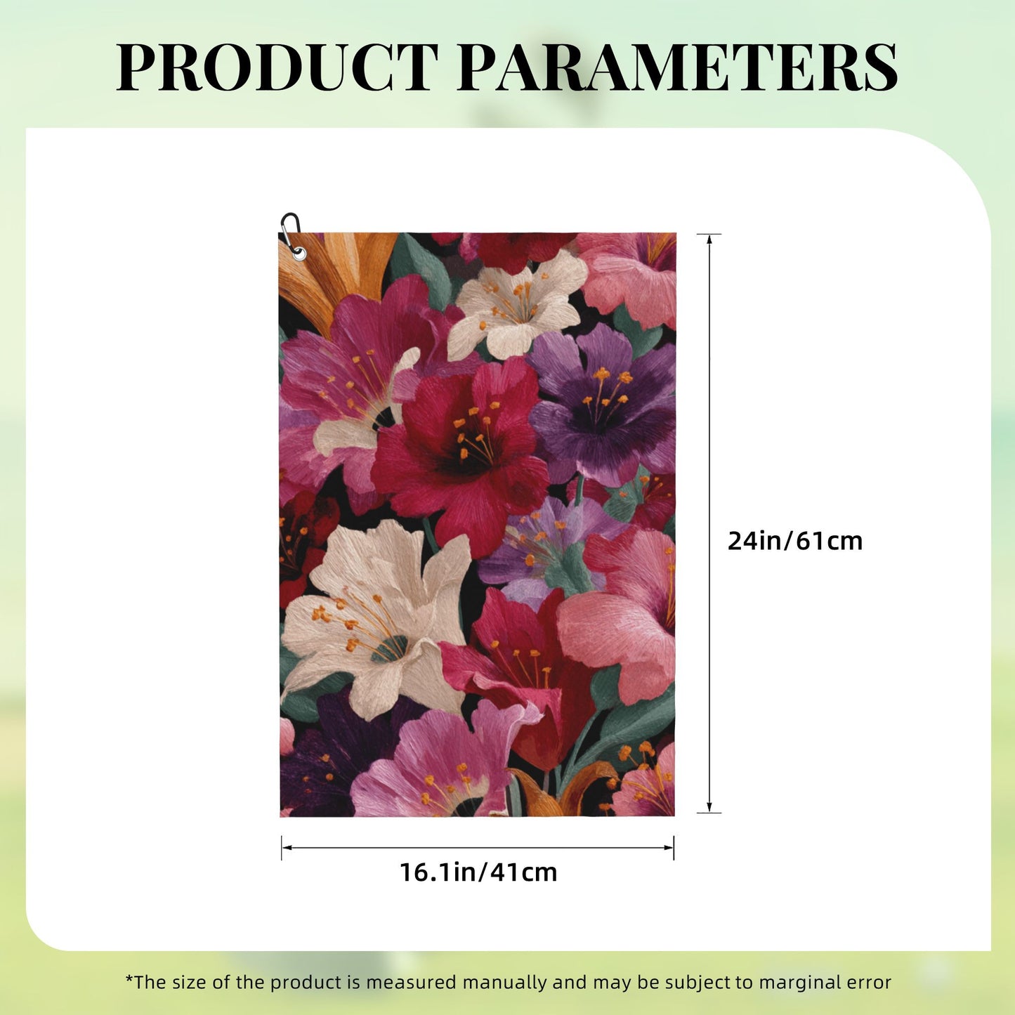 Colorful Floral Golf Towel | Quick-Dry Microfiber Sports Towel with Hook | 16.1 x 24 inch