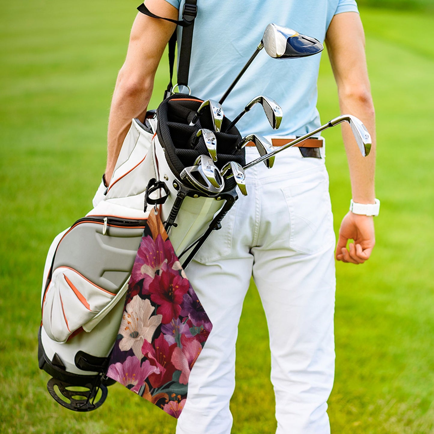 Colorful Floral Golf Towel | Quick-Dry Microfiber Sports Towel with Hook | 16.1 x 24 inch