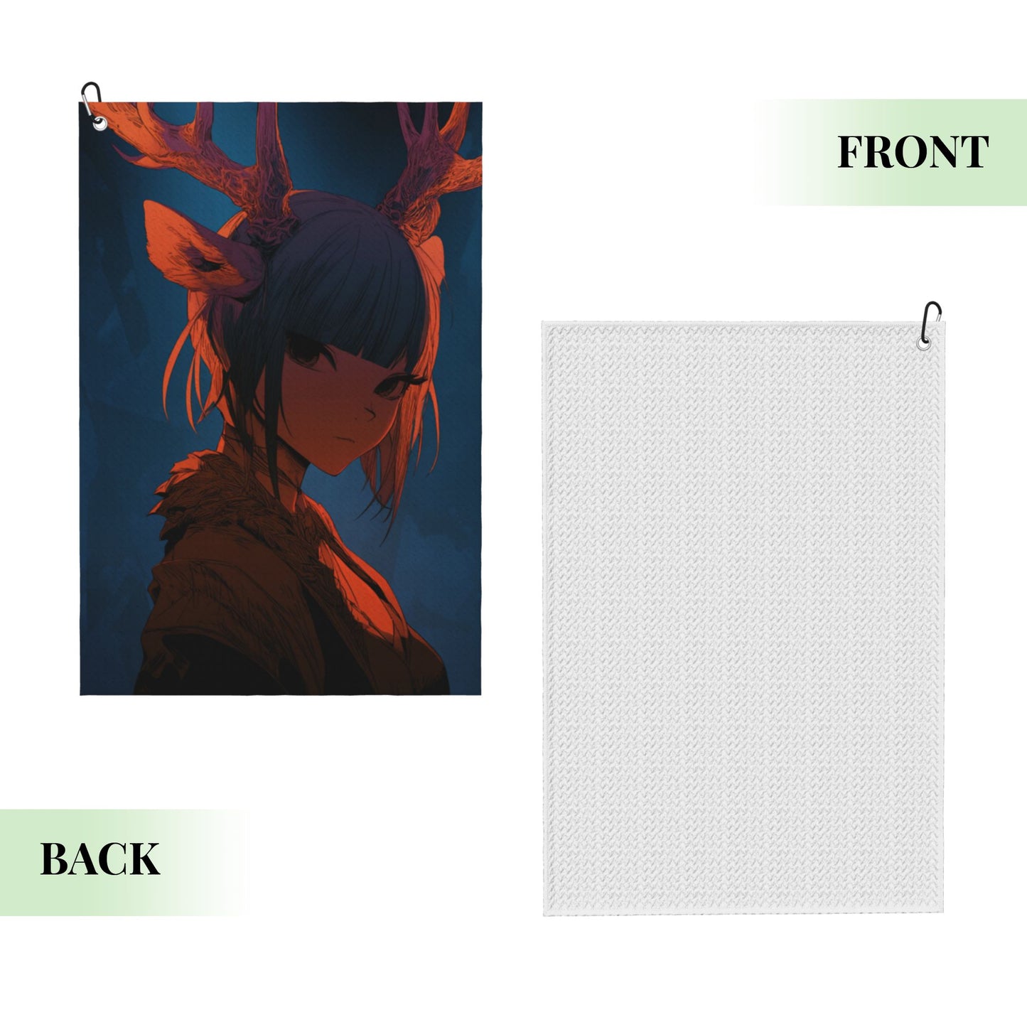 Antler Girl Golf Towel | Anime Art Microfiber Quick-Dry Sports Towel | 16.1 x 24 inch with Hook