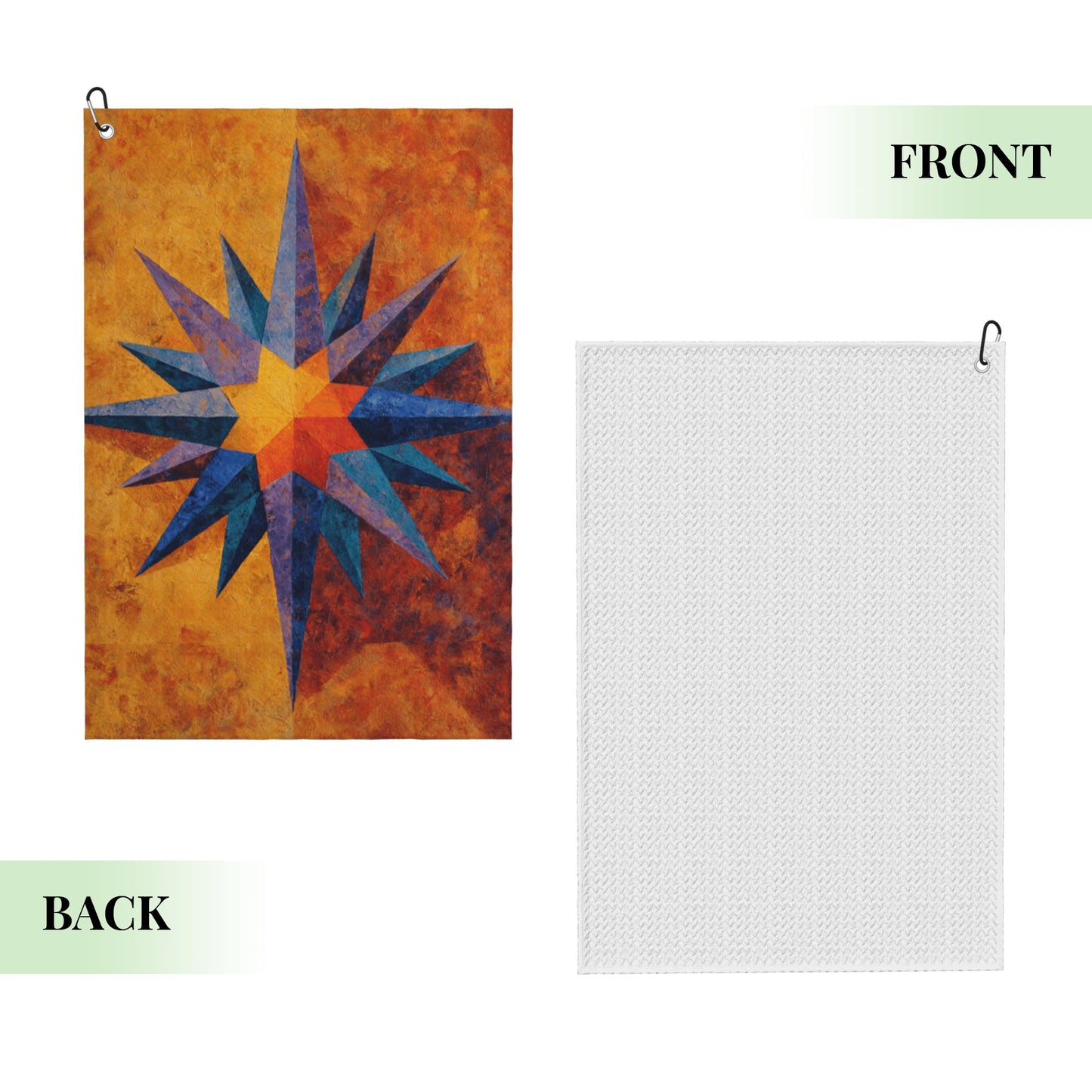 Geometric Star Golf Towel | Vintage Style Microfiber Quick-Dry Sports Towel with Hook | 16.1 x 24 inch