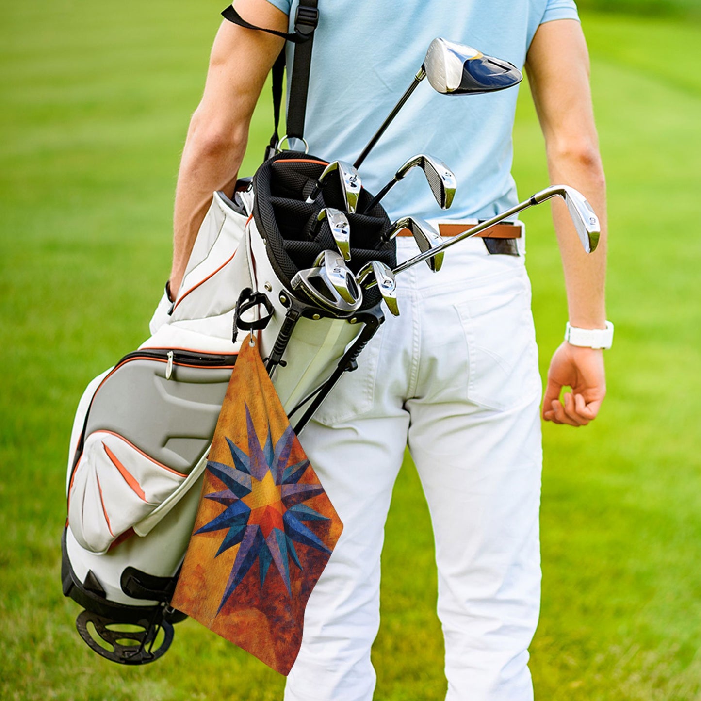 Geometric Star Golf Towel | Vintage Style Microfiber Quick-Dry Sports Towel with Hook | 16.1 x 24 inch