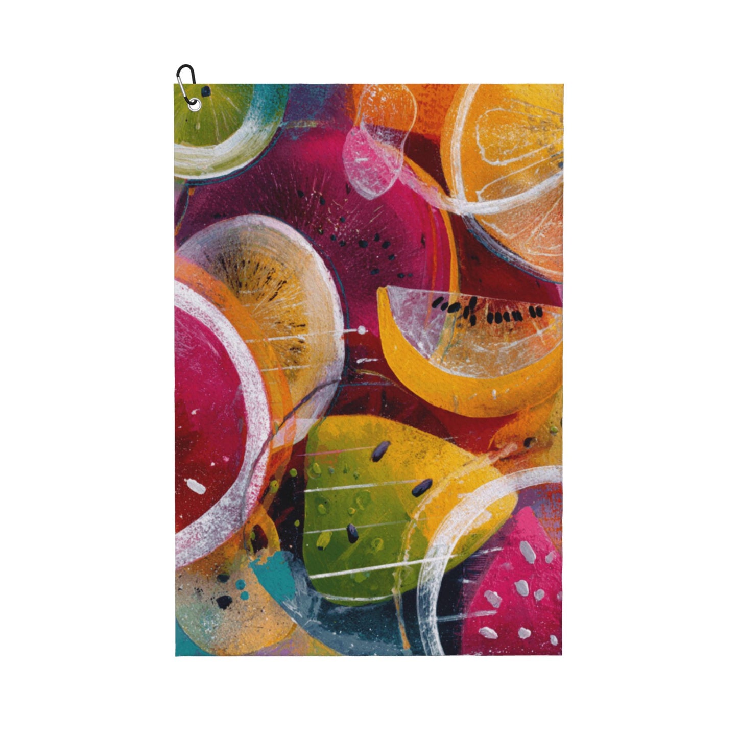 Colorful Fruit Slice Golf Towel | Artistic Summer Style Microfiber Sports Towel with Hook | 16.1 x 24 inch