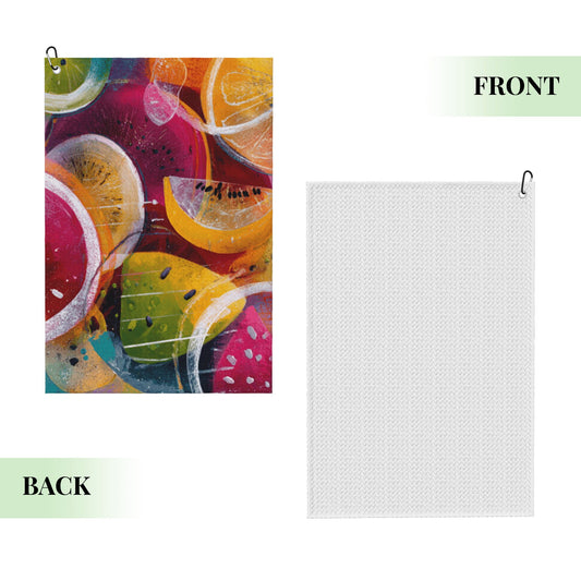 Colorful Fruit Slice Golf Towel | Artistic Summer Style Microfiber Sports Towel with Hook | 16.1 x 24 inch