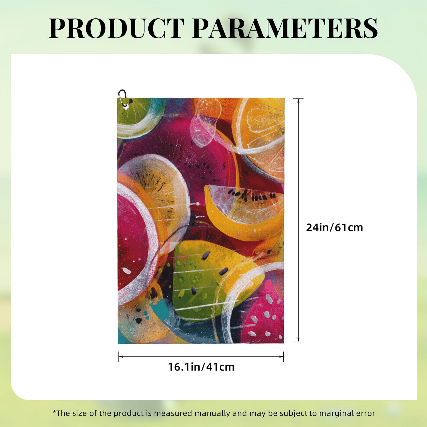 Colorful Fruit Slice Golf Towel | Artistic Summer Style Microfiber Sports Towel with Hook | 16.1 x 24 inch