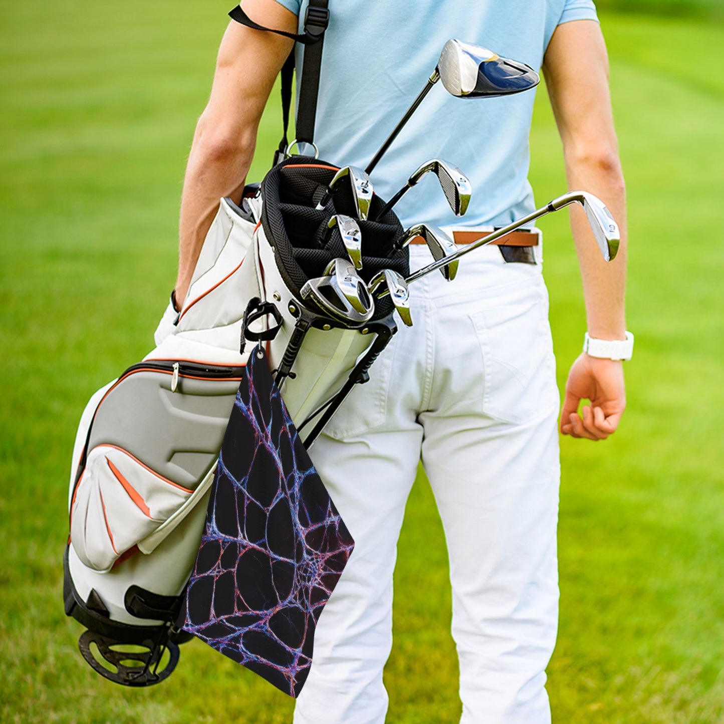 Futuristic Web Pattern Golf Towel | Tech Style Microfiber Sports Towel with Hook | 16.1 x 24 inch