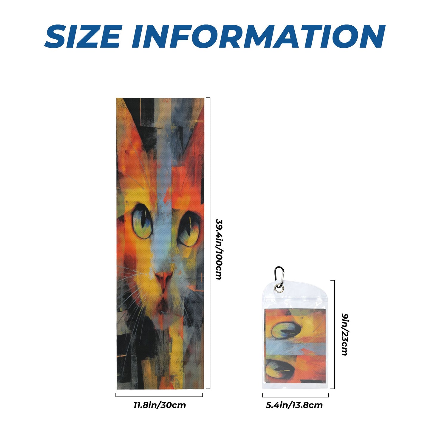Cooling Sports Towel with Artistic Cat Print | 100x30cm Quick-Dry Chill Towel with Portable Clip Case