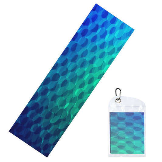 Cooling Sports Towel with Blue-Green Gradient Pattern | 100x30cm Quick-Dry Chill Towel with Travel Clip Pouch