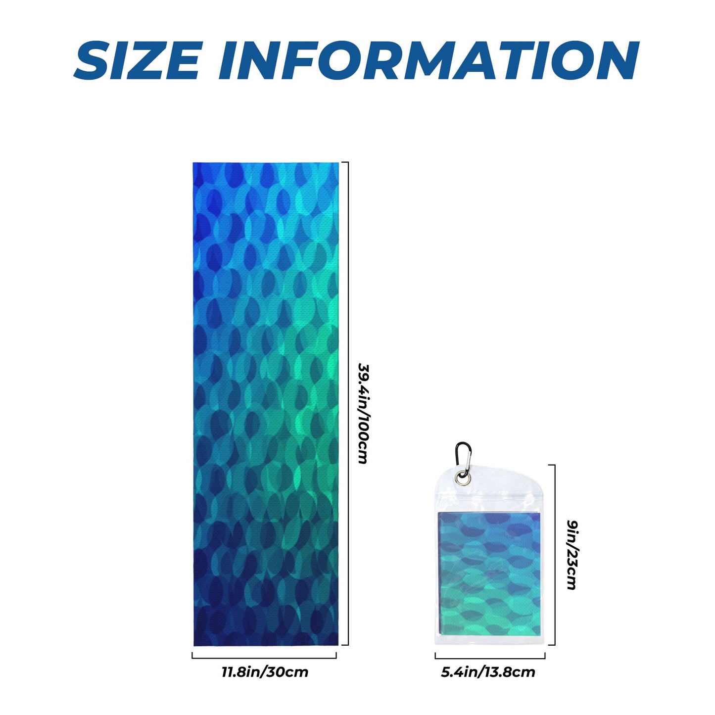Cooling Sports Towel with Blue-Green Gradient Pattern | 100x30cm Quick-Dry Chill Towel with Travel Clip Pouch