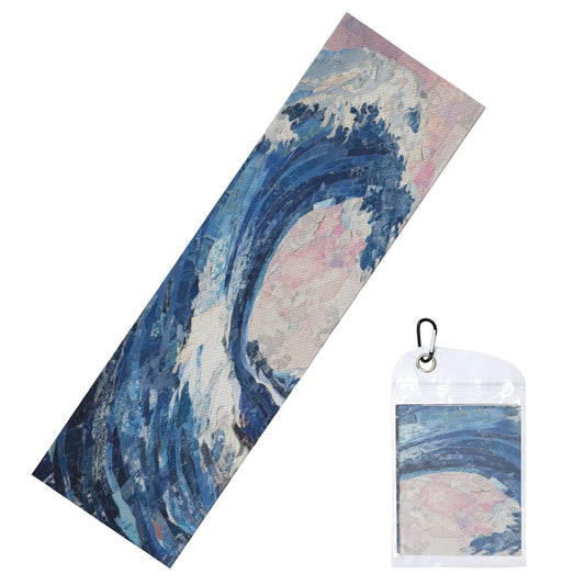 Cooling Sports Towel with Ocean Wave Art | 100x30cm Instant Chill Towel | Portable with Clip Pouch