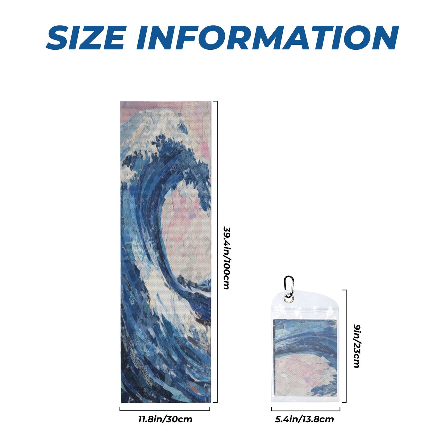 Cooling Sports Towel with Ocean Wave Art | 100x30cm Instant Chill Towel | Portable with Clip Pouch