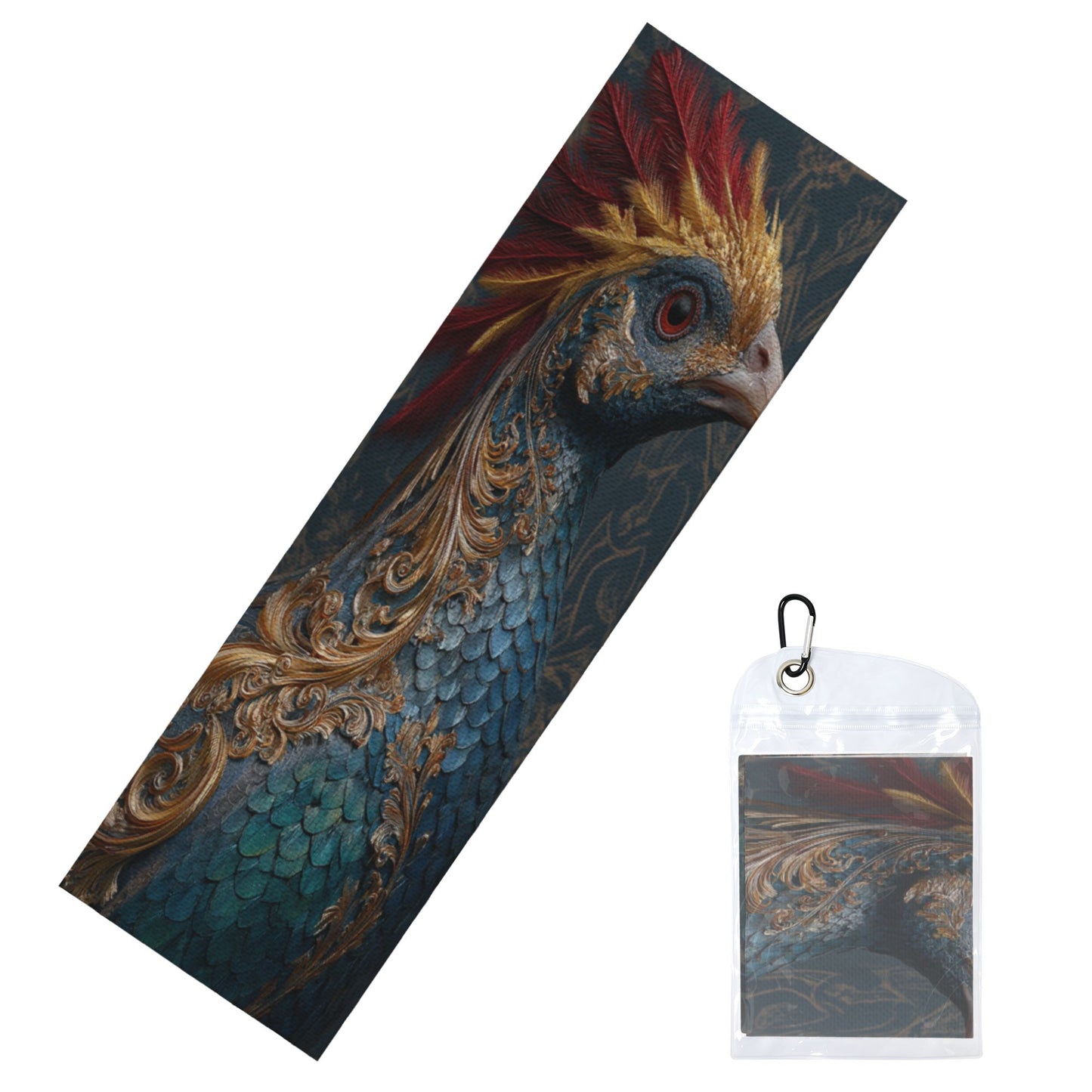 Peacock Pattern Cooling Sports Towel | Artistic Cold-Feel Towel 100x30cm | With Travel Pouch & Hook