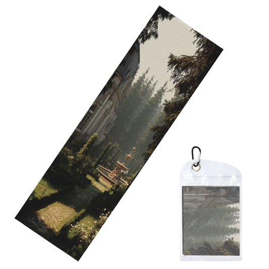 European Garden Cooling Sports Towel | Castle Courtyard Art Pattern | 100x30cm with Travel Pouch & Hook