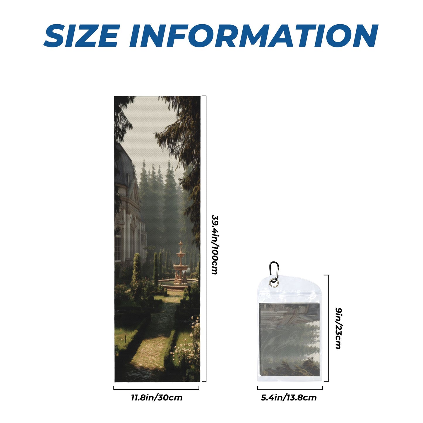 European Garden Cooling Sports Towel | Castle Courtyard Art Pattern | 100x30cm with Travel Pouch & Hook