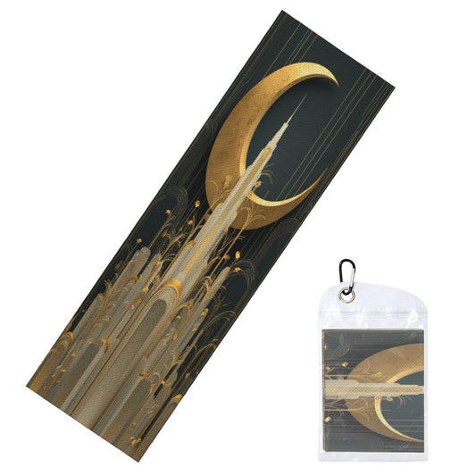 Golden Moon City Cooling Towel | Urban Nightscape Pattern Sport Towel | 100x30cm with Travel Pouch & Carabiner Hook