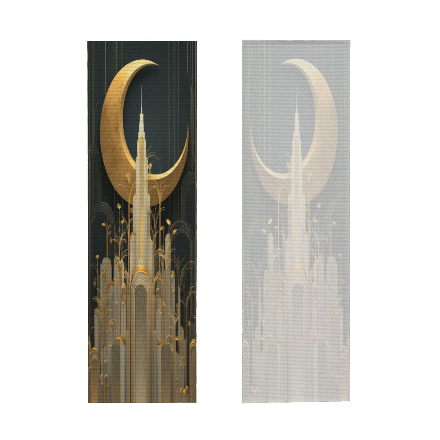 Golden Moon City Cooling Towel | Urban Nightscape Pattern Sport Towel | 100x30cm with Travel Pouch & Carabiner Hook