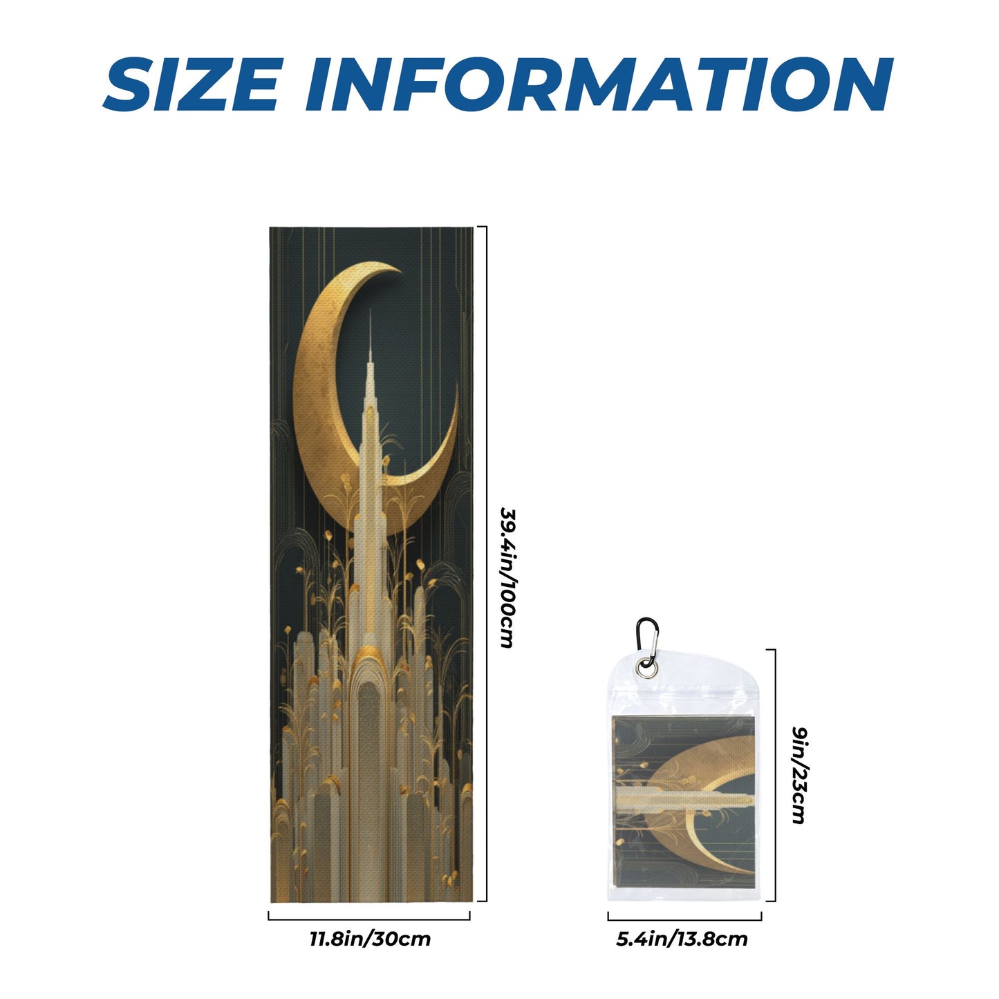 Golden Moon City Cooling Towel | Urban Nightscape Pattern Sport Towel | 100x30cm with Travel Pouch & Carabiner Hook