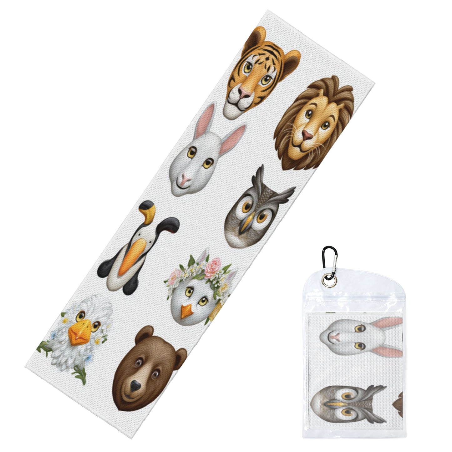 Cartoon Animal Cooling Towel | Cute Emoji Style Sport Towel | 100x30cm with Pouch & Carabiner Clip