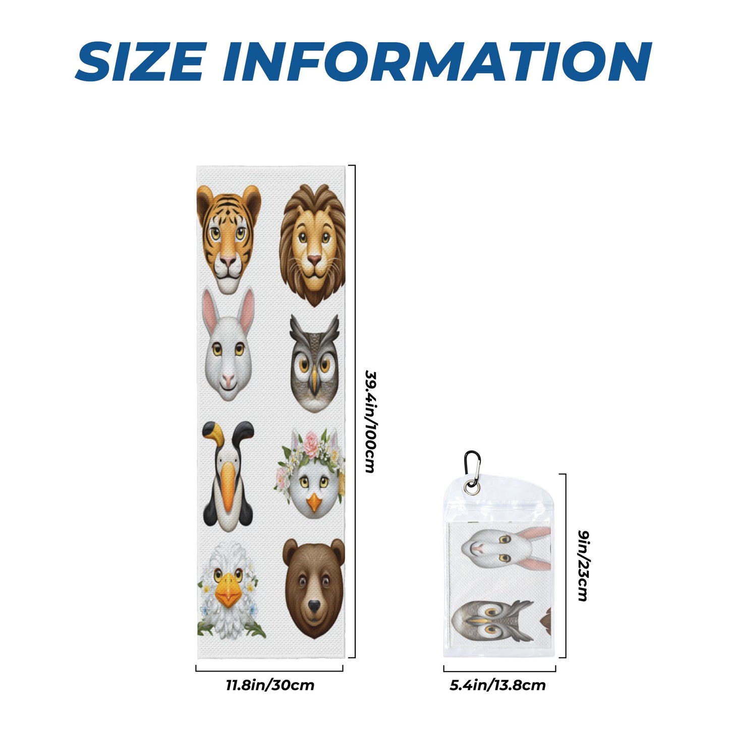 Cartoon Animal Cooling Towel | Cute Emoji Style Sport Towel | 100x30cm with Pouch & Carabiner Clip