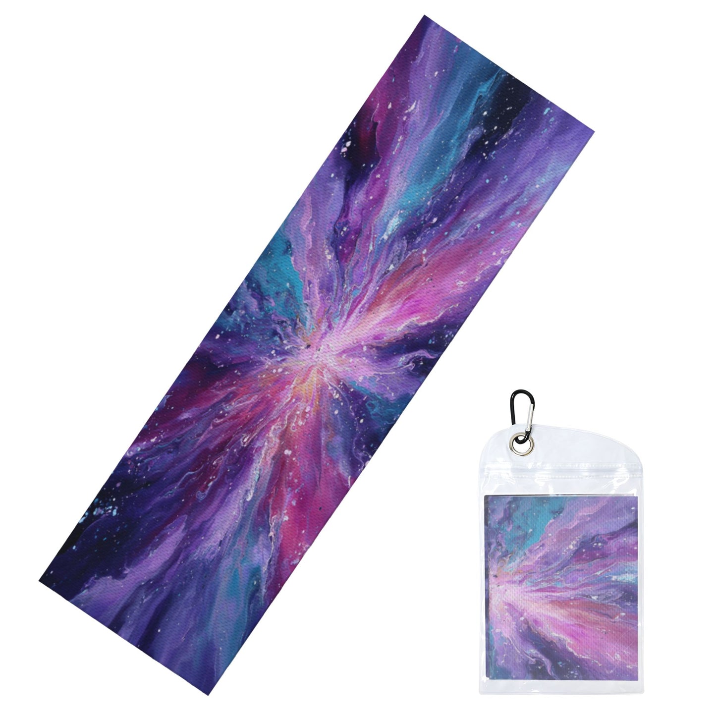 Galaxy Burst Cooling Towel | Nebula Pattern Quick-Dry Sport Towel | 100x30cm with Portable Pouch & Hook