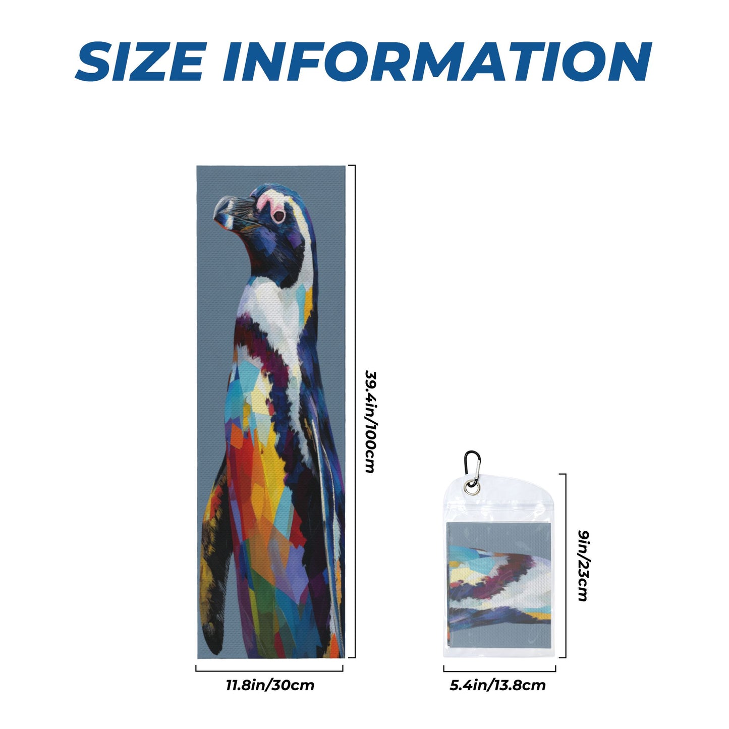 Colorful Penguin Cooling Towel | Geometric Animal Print Cold-Sensation Sports Towel | 100x30cm with Pouch & Clip